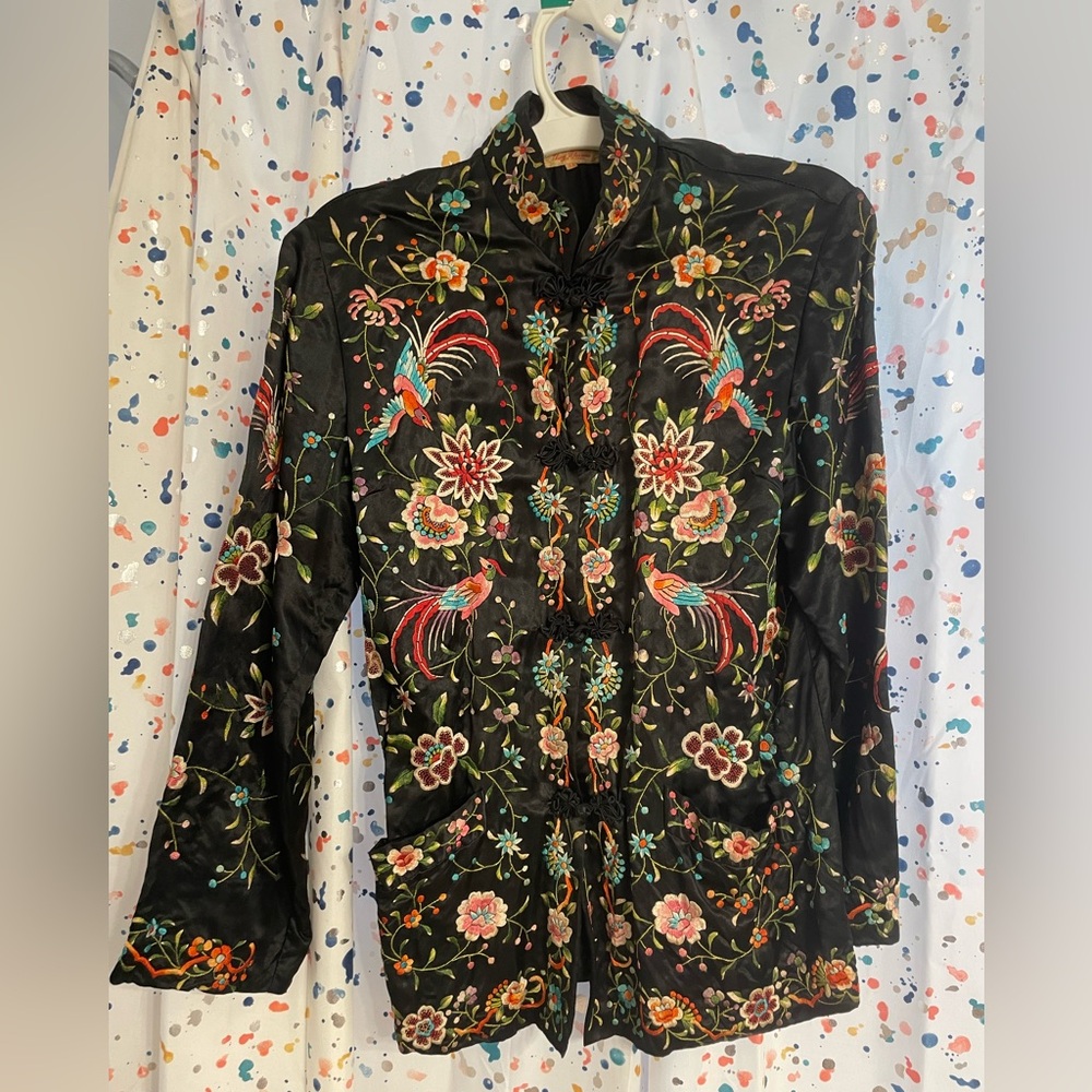 Embroidered vintage silk Women's Blazer